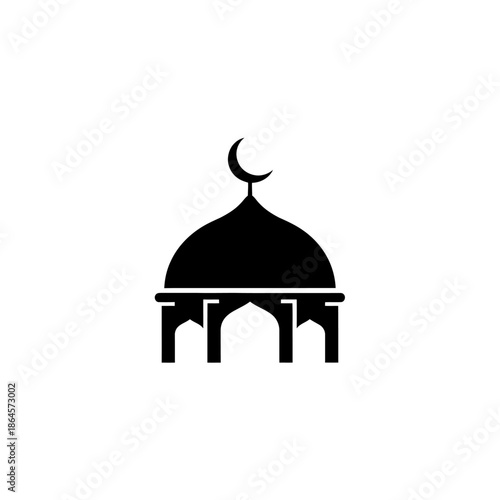 Simple black mosque icon with crescent moon on top.