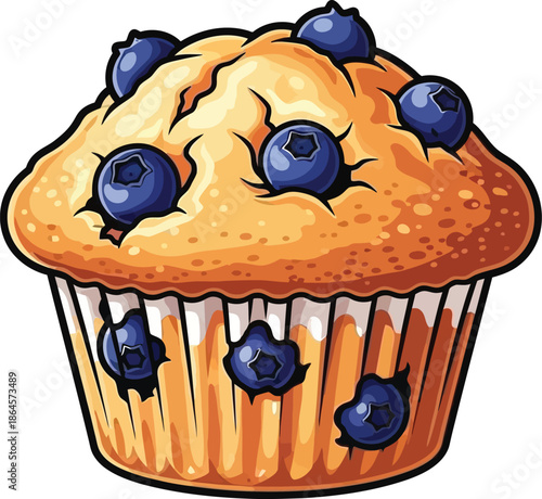 Freshly baked blueberry muffin a delicious sweet pastry with whole berries perfect for breakfast or dessert illustration isolated on white
