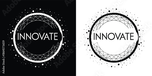 Innovate concept with abstract geometric circle design in contrasting black and white, symbolizing progress, technology, and creativity