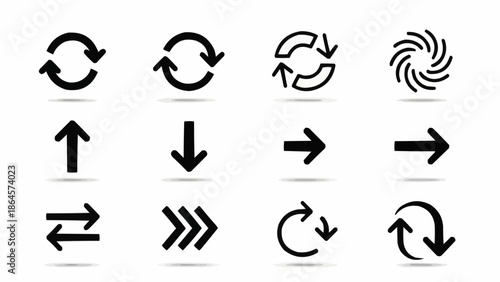 Collection of Black Arrow Icons on White Background.