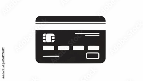 Black and white credit card icon with chip and details.