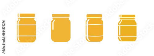Four simple illustrated jars with yellow lids and clear bodies, symbolizing food storage or preservation