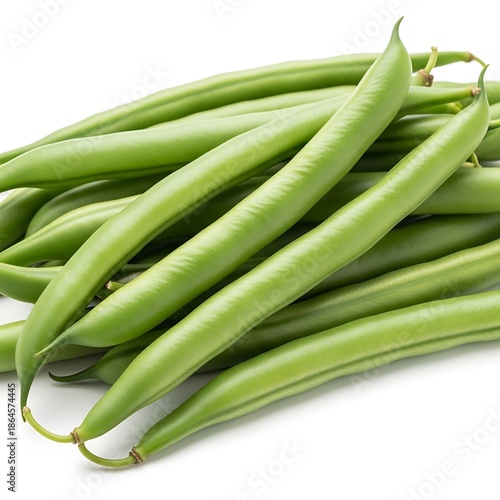 Fresh Green Beans Piled on White Background