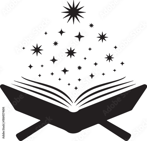 Open book with stars and sparkles black