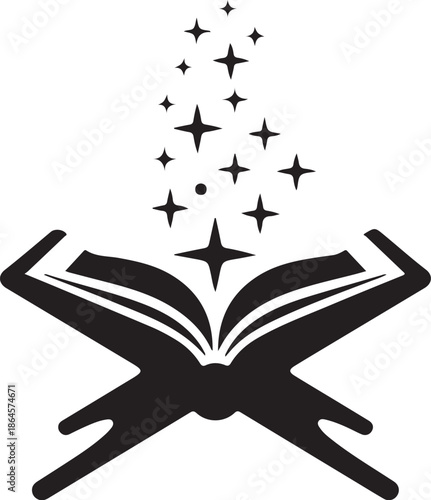 Open Book with Stars and Light Rays magic