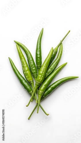 Green Chilies on White Background