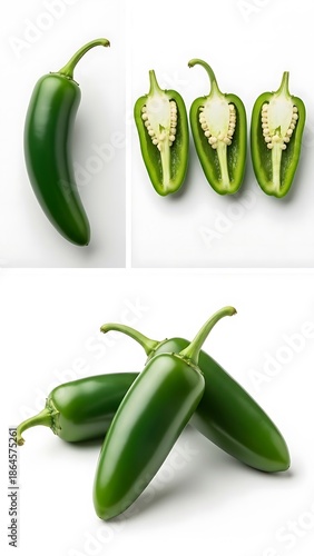 Green Jalapeno Peppers Isolated on White Background