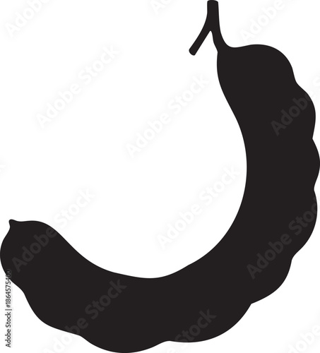 Black silhouette of a tamarind pod on a white background fruit