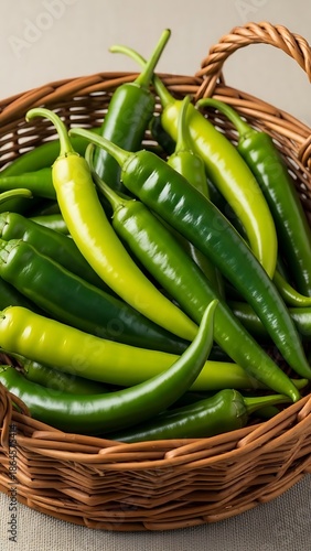 Green Chilies in Woven Basket