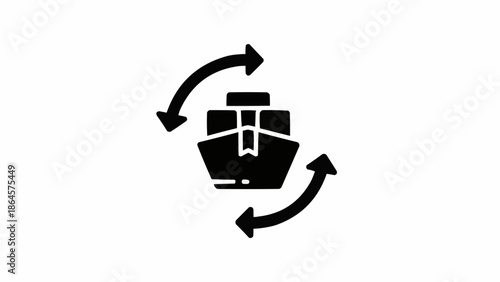 Global Shipping and Logistics - Rotating Cargo Vessel Icon.