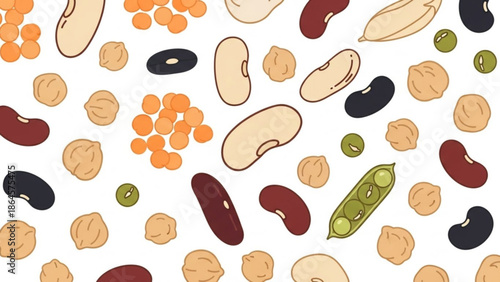 Assorted dried beans and legumes collection hand-drawn illustration for healthy eating and food concepts isolated on white background