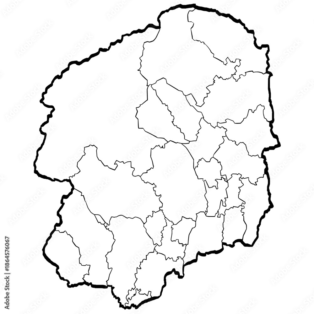 Obraz premium 栃木県地図 筆タッチ 市町村区分 和風 関東 東日本 / A brushstroke map of Tochigi Prefecture 2