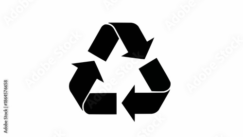 Black Recycle Symbol on White Background Representing Sustainability.