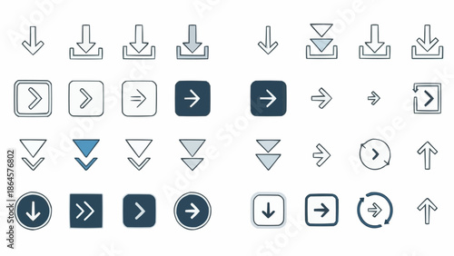 Set of Arrow Icons in Various Styles and Directions.