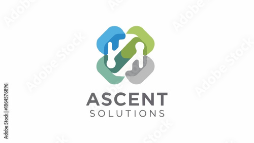 Abstract logo design featuring interconnected shapes and the company name Ascent Solutions.