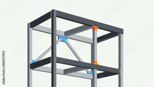 A detailed 3D rendering showcasing the robust construction framework of a modern building structure, emphasizing architectural engineering principles and design integrity