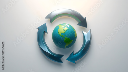 Global Recycling Symbol With Earth In Center On White Background