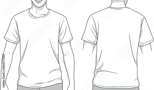 Men t shirt front and back view vector illustration blank short sleeve apparel mockup isolated casual clothing design template