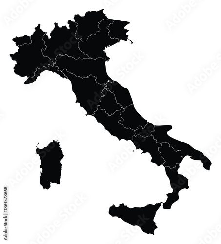 Black Silhouette Map of Italy Vector Illustration