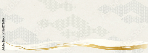 金色の筆ラインが入った波模様の和紙テクスチャ