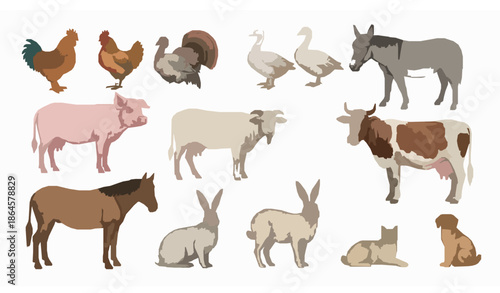 Artistic Watercolor Farm Animal Illustrations in Rustic Botanical Style