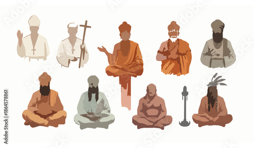 Artistic Watercolor Cultural and Religious Figures Representing World Faiths