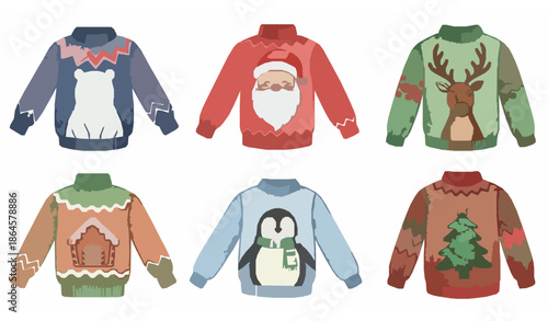 Artistic Watercolor Christmas Sweater Vector Illustrations with Festive Winter Designs
