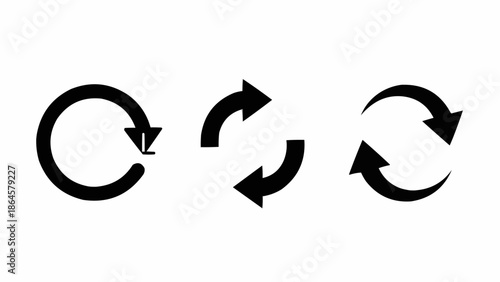 Set of Black Circular Arrows for Rotation and Recycling.