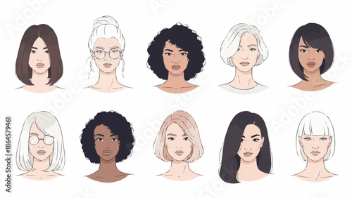 Diverse Women Portraits - A Collection of Unique Hairstyles and Features.