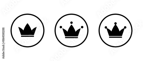 Crown icon in circular outline. Royalty, premium, and leadership symbol