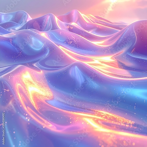 Glossy abstract liquid waves reflecting celestial light