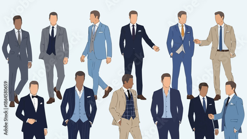 Diverse Men in Stylish Suits - A Fashionable Collection.