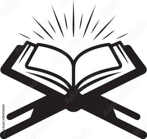 Open book with rays of light black