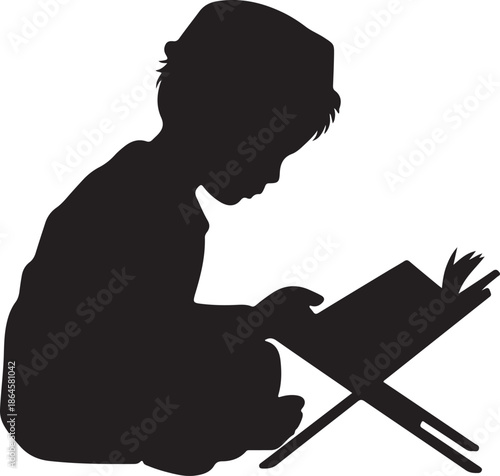Silhouette of a person reading a book black