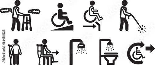 Accessible Bathroom and Home Icons for Disability and Mobility