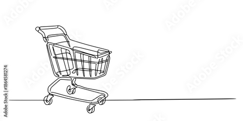 Retail Flow: Stylized Trolley Sketch, Minimalist wireframe basket with wheels, ideal for e-commerce and marketing visuals.