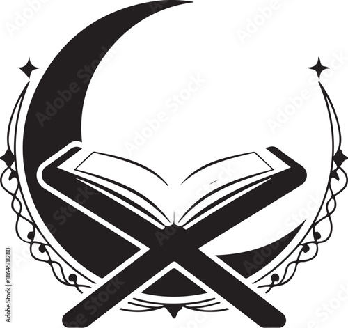 Open book with crescent moon and stars symbol Islamic symbol