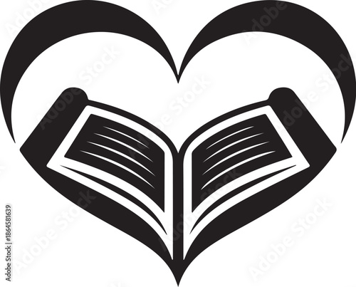 Open book inside heart shape black and white pages