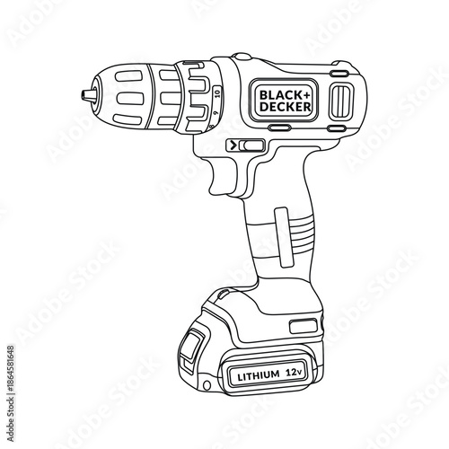 Industrial hand drill machine vector line art illustration
