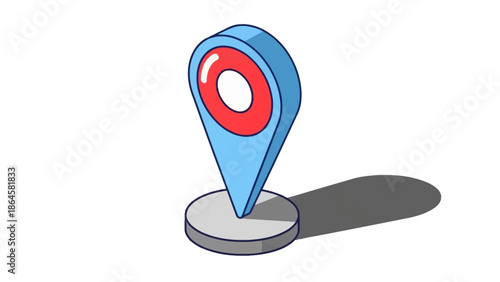 3D map marker icon, stylized location pin with a shadow