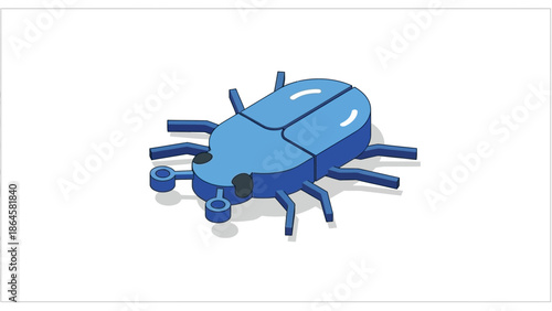Stylized blue beetle, an isometric graphic icon representing insects and nature's small creatures