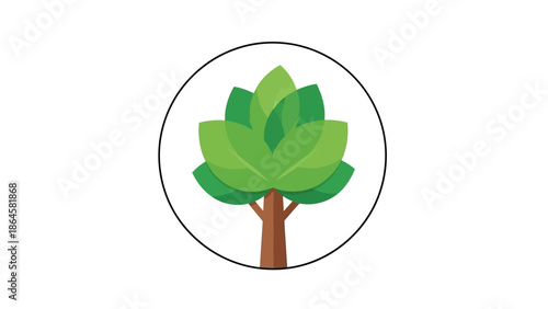 Minimalist Green Tree Symbol within a Circular Frame Representing Nature and Organic Growth
