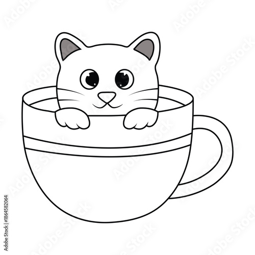 A cute animal cat sitting with a cup vector illustration