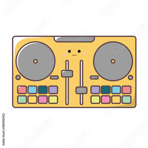 Cute Kawaii DJ Vector Pastel Colored Flat Style Music Illustration, Hand-Drawn Cartoon Disc Jockey Icon for Party, Club Event, Kids Design, Entertainment, and Nightlife Theme