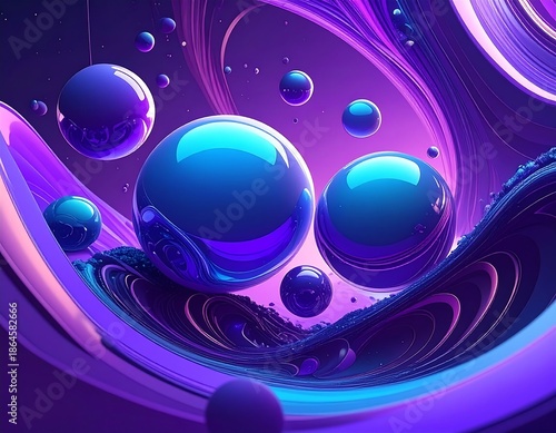 Glossy spheres float through vibrant, swirling, abstract patterns