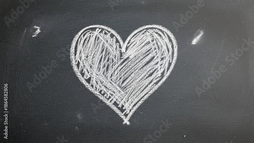 A simple yet heartfelt hand-drawn white chalk outline of a heart scribbled on a dark textured blackboard, conveying a sense of genuine sentiment.