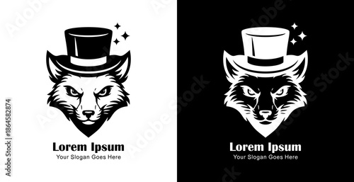 Logo design in the shape of a mongoose head wearing a magician's hat