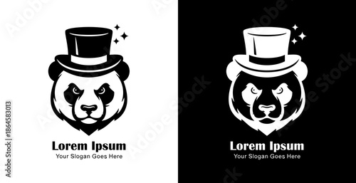 Logo design in the shape of a panda head wearing a magician's hat