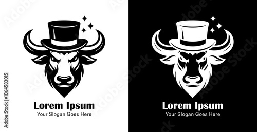 Logo design in the form of a bull's head wearing a magician's hat