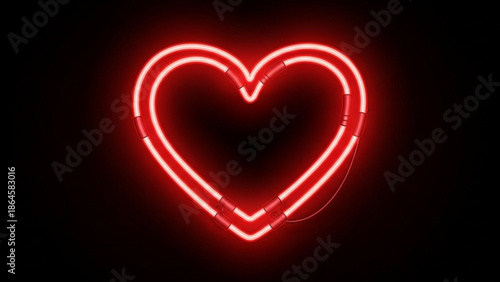 A glowing red neon heart sign illuminates a dark background, symbolizing love, passion, and romance for various occasions.